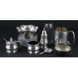 A three piece silver cruet set, by Adie Brothers Ltd, assayed Birmingham 1957, comprising lidded