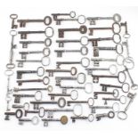 Collection of 50 19th century iron and steel Keys,  mostly skeleton and standardised examples, to