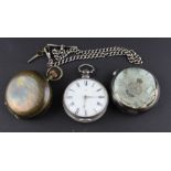 A Victorian silver pocket watch, key wind, having white enamel Roman numeral dial with outer
