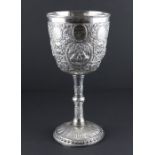 A large late 19th century Chinese export double lined silver goblet, by Sun Shing, Hong Kong, having