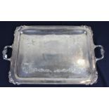 A large silver twin handled rectangular tray, by Walker & Hall, assayed Sheffield 1946, having