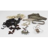 A collection of costume jewellery, to include; three assorted silver chain bracelets and other