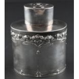 A Victorian Art Nouveau silver tea canister and cover, by Henry Wigfull, assayed Sheffield 1900,