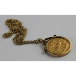An 1896 Victoria "Old Head" gold sovereign, London mint, in 9ct. gold pendant mount, this hallmarked