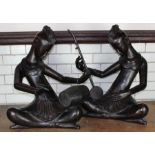 **REOFFER IN APR LONDON 60/80**A pair of large ebonised Thai musicians