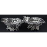 A pair of Victorian silver baskets, by Charles Boyton (II), assayed London 1900, of navette form,