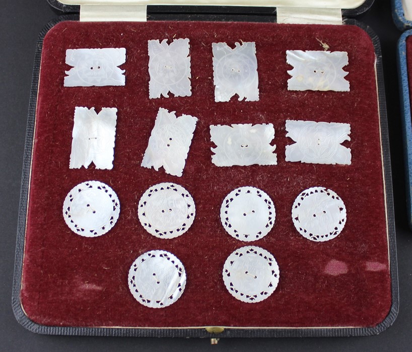 WITHDRAWN-A cased Chinese morther of pearl button set and smaller cased set - Image 2 of 3