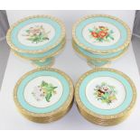 A 19th century English porcelain part dessert service, comprising 4 comports and 16 dessert