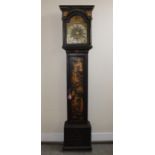 A George II /George 111 chinoiserie decorated long case clock, the arched brass dial with silvered