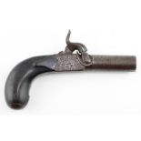 A 19th century folding trigger percussion pocket pistol, with screw on 2 inch steel barrel, engraved