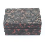 Chinese overlaid black and red lacquer box  and cover, carved with birds amidst foliage and fruit,