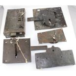 5 assorted antique locks, to include a 17th century Continental chest lock (lacking key) another