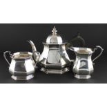 A three piece heavy gauge silver tea set, by Atkin Brothers, assayed Sheffield 1936, comprising