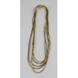 A 14ct. yellow gold five strand choker necklace, having five graduated strands formed from