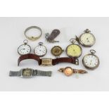 WITHDRAWN-A collection  of siilver and yellow metal pocket watches including a ladies Omega watch