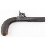 A 19th century percussion folding trigger pocket pistol, with turn off 2.5 inch fluted barrel,
