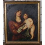19th century Continental School, Madonna and child, oil on wood panel, 39 cm 32 cm