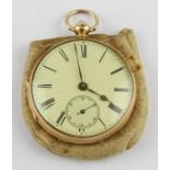 An 18ct gold pocket watch, key wind, having white enamel Roman numeral dial with Arabic numeral