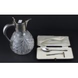 George V cased silver spoon and push set by Mappin and Webb, together with a silver plate mounted