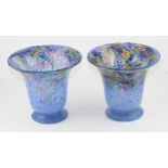 A pair of Monart art glass vases, each of flared form with multicoloured and mottled blue