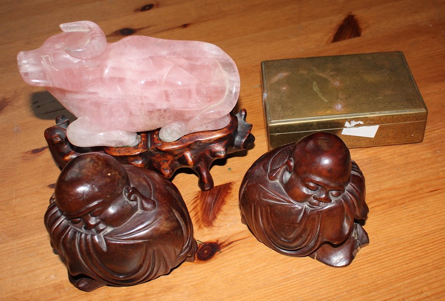 **REOFFER IN APR LONDON 30/50**A collection of Chinese items including Rose quartz buufallo and