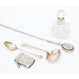 Interesting silver lot - Vesta case, Victorian locket with belcher necklace,