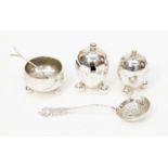 3 piece silver plate cruet and sifter spoon