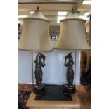 Pair of Spelter Neo classical table lamps and silk shades,