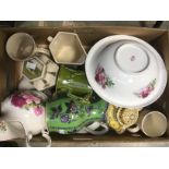 Mixed box of ceramics to include Wood and Son plates, Victorian green and floral water jug,