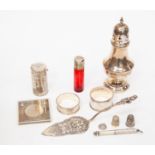 A miscellaneous collection of silver including: an Elizabeth II silver sugar caster, Birmingham,