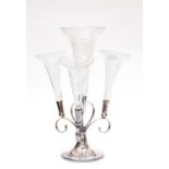A silver plated 20th Century Epergne with a larger central trumpet vase and three smaller matching