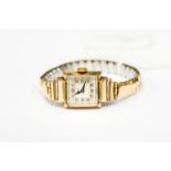 A Buren ladies mid 20th Century 9ct gold cocktail watch with plated strap,