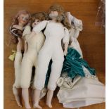Three various bisque headed porcelain dolls, early to mid 20th Century,