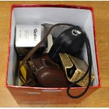 A box of vintage cameras and opera glass including Rollei and Kodak (1 box)