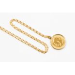 A 1914 Sovereign coin pendant, 9ct gold mount and chain, length approx 20'',