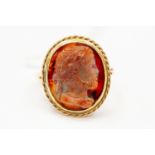 A hardstone cameo ring, set in 18ct gold, ring size U, total gross weight approx 6.