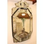 Etched and dimpled lavatory mirror with bevelled glass approx 31 x 52 cms A/F