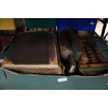 Two boxes of mixed antiquarian and leather bindings to include art journals