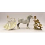 A Royal Doulton figurine together with a Beswick horse a/f and Crown Staffordshire model of two