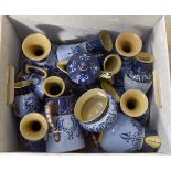 Collection of Art Nouveau Langley Ware, light and dark blue ground,