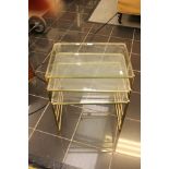 set of 3 brass and glass occasional tables (3)