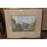 Mid 20th Century mountainous and river scene watercolour,