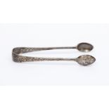 Pair of Victorian silver sugar tongs, decorated with ivy detail, Robert Stebbings, London,