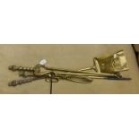 Brass companion set, early 20th century, tongs, shovell,
