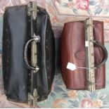 Large early 20th Century black leather Gladstone bag and a smaller brown leather Gladstone bag