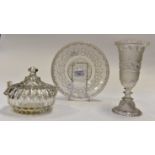 Angus and Greener circa 1850 glass bowl and cover with vase and matching bowl which converts to a