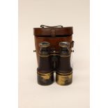 Early 20th Century binoculars in leather case, (Ross, London), the case inscribed "John Lloyd,