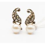 A pair of Art Deco pearl and diamond clip earrings,