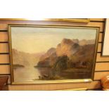 Aubrey Ramus (British, late 19th/early 20th Century), a mountainous lake scene, signed l.l.