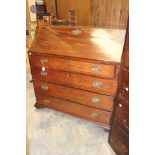 A George III mahogany bureau, the fall front enclosing a fitted interior,